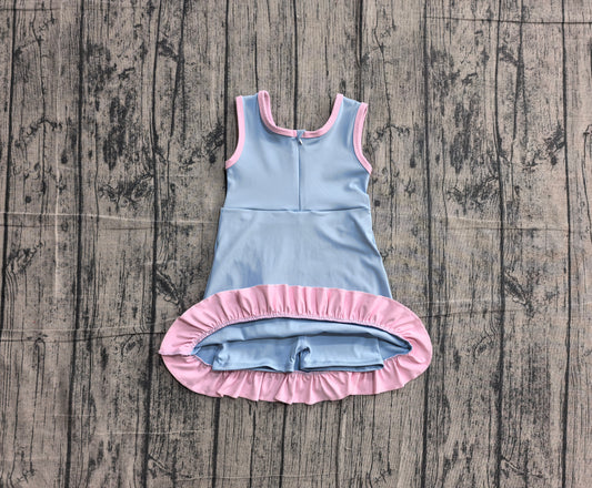 Baby Girls Dress Sleeveless Blue Pink Yoga Active Short Scallop Knee Length Dress Preorder GSD4144