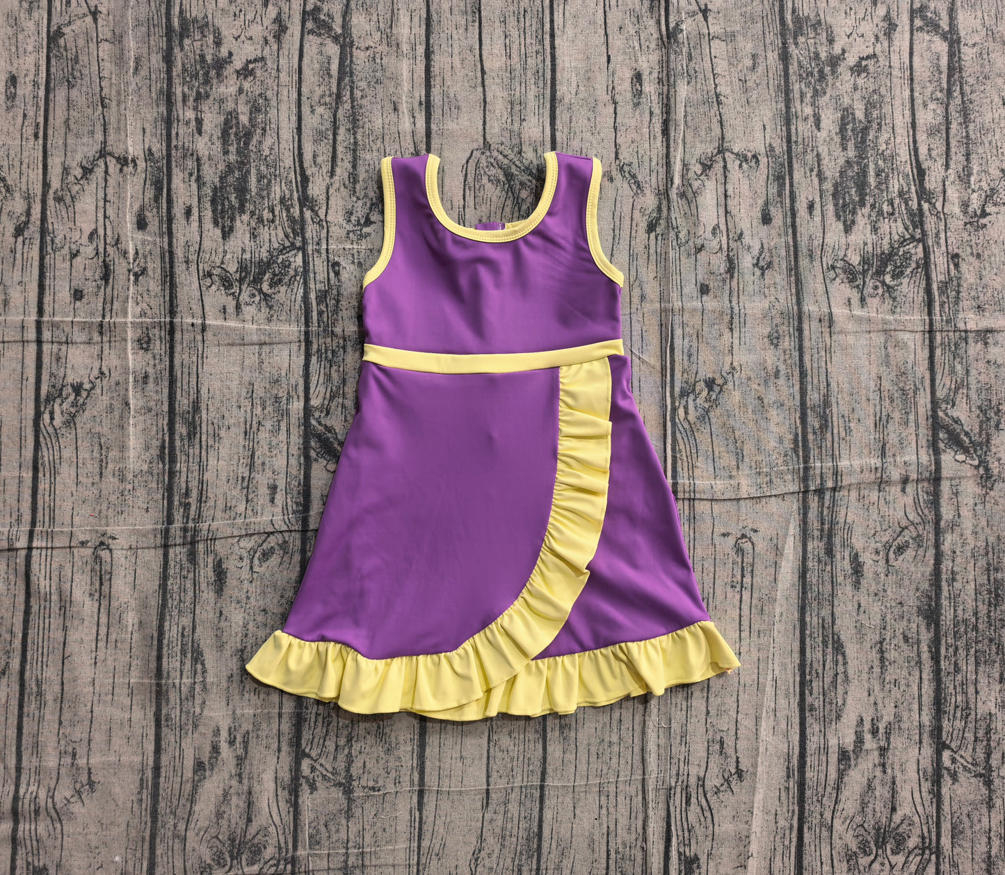 Baby Girls Sleeveless Purple Yellow Yoga Active Short Scallop Knee Length Dress Preorder GSD4147