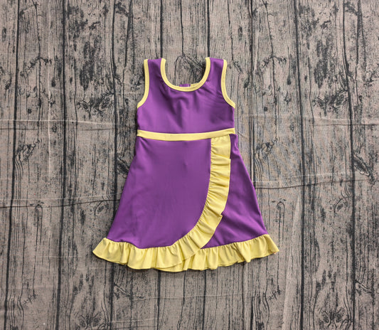 Baby Girls Sleeveless Purple Yellow Yoga Active Short Scallop Knee Length Dress Preorder GSD4147