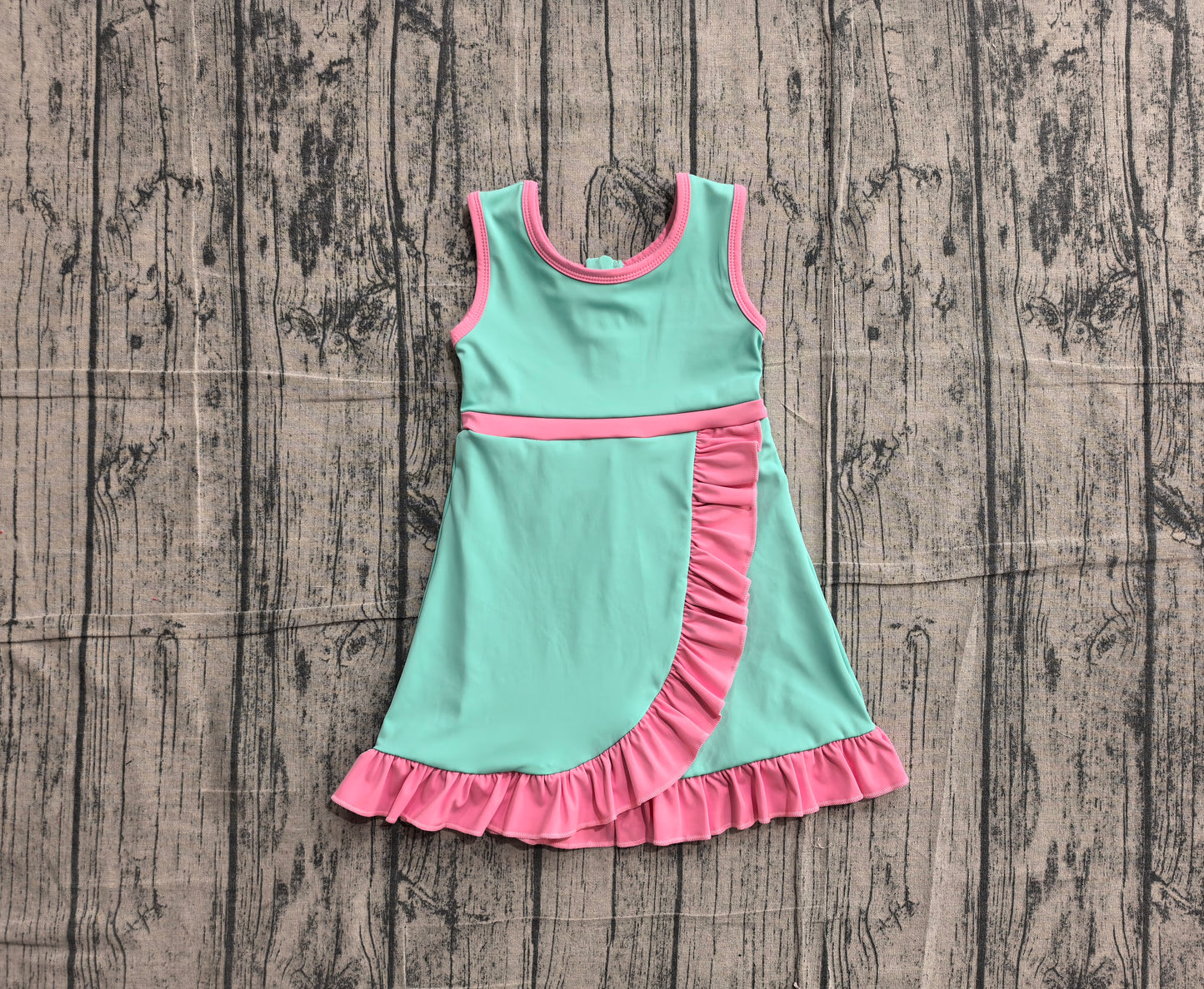 Baby Girls Sleeveless Pink Aqua Yoga Active Short Scallop Knee Length Dress Preorder GSD4149