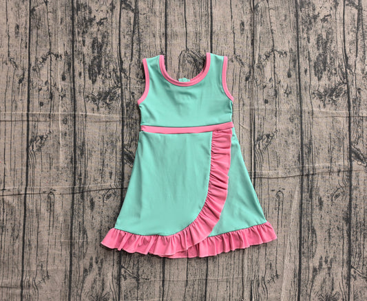 Baby Girls Sleeveless Pink Aqua Yoga Active Short Scallop Knee Length Dress Preorder GSD4149