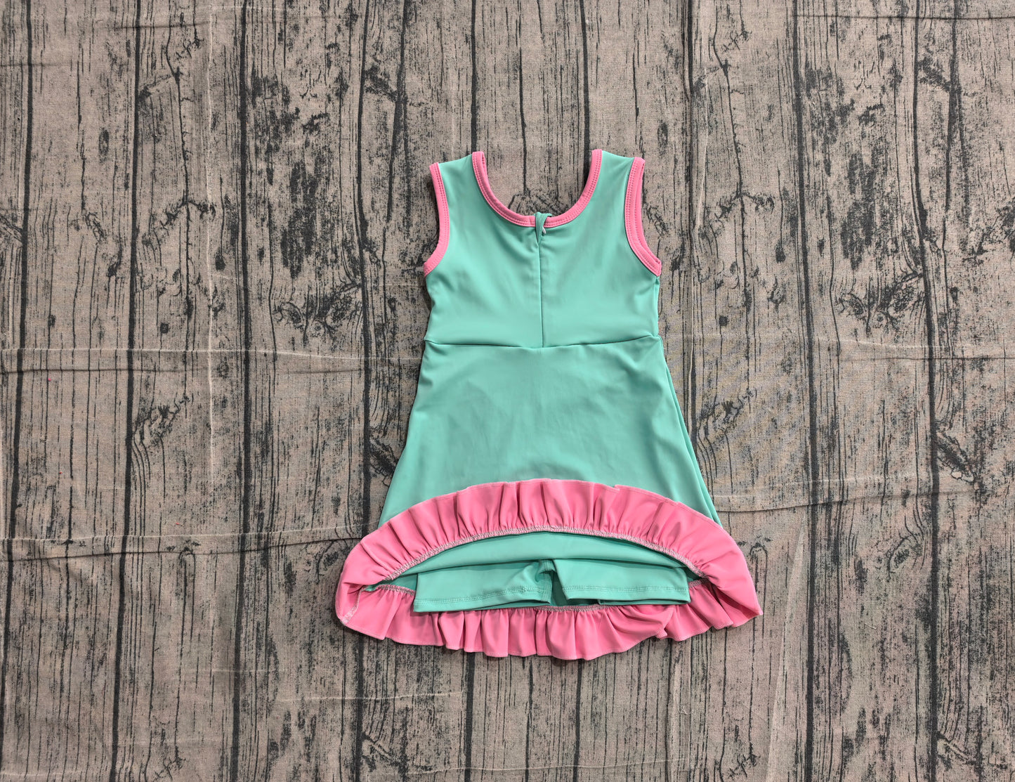 Baby Girls Sleeveless Pink Aqua Yoga Active Short Scallop Knee Length Dress Preorder GSD4149