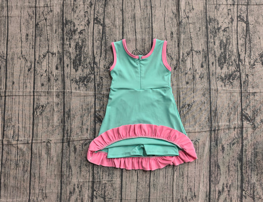 Baby Girls Sleeveless Pink Aqua Yoga Active Short Scallop Knee Length Dress Preorder GSD4149