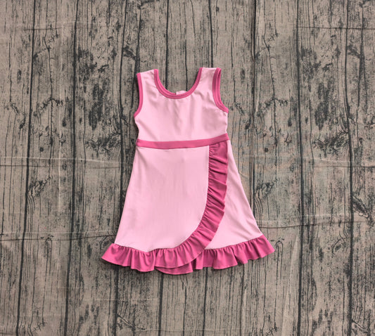 Baby Girls Sleeveless Pink Purple Yoga Active Short Scallop Knee Length Dress Preorder GSD4152