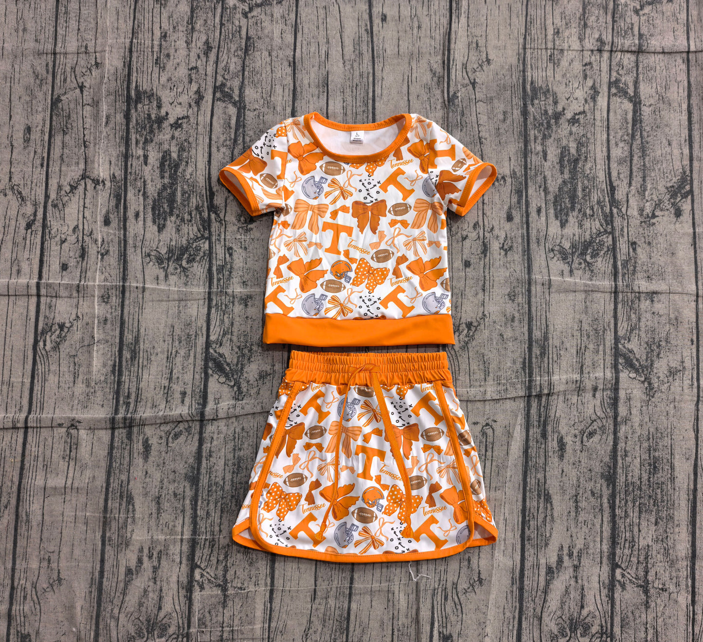 Baby Girls Orange Bows Footballs T Top Skirt Shorts Team Yoga Active Clothes Sets Preorder GSD4181