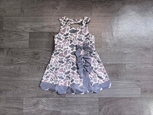 Baby Girls Southern Light Grey Camo Yoga Active Short Bows Scallop Knee Length Dress Preorder GSD4226