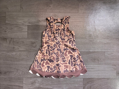 Baby Girls Southern Brown Grey Camo Yoga Active Short Bows Scallop Knee Length Dress Preorder GSD4227
