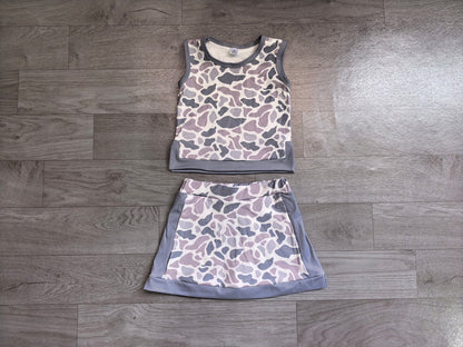 Baby Girls Southern Light Grey Camo Vest Top Skirt Short Yoga Active Clothes Set Preorder GSD4230
