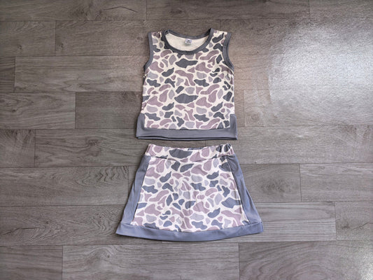 Baby Girls Southern Light Grey Camo Vest Top Skirt Short Yoga Active Clothes Set Preorder GSD4230