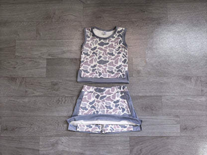 Baby Girls Southern Light Grey Camo Vest Top Skirt Short Yoga Active Clothes Set Preorder GSD4230