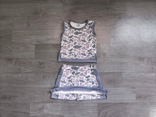 Baby Girls Southern Light Grey Camo Vest Top Skirt Short Yoga Active Clothes Set Preorder GSD4230