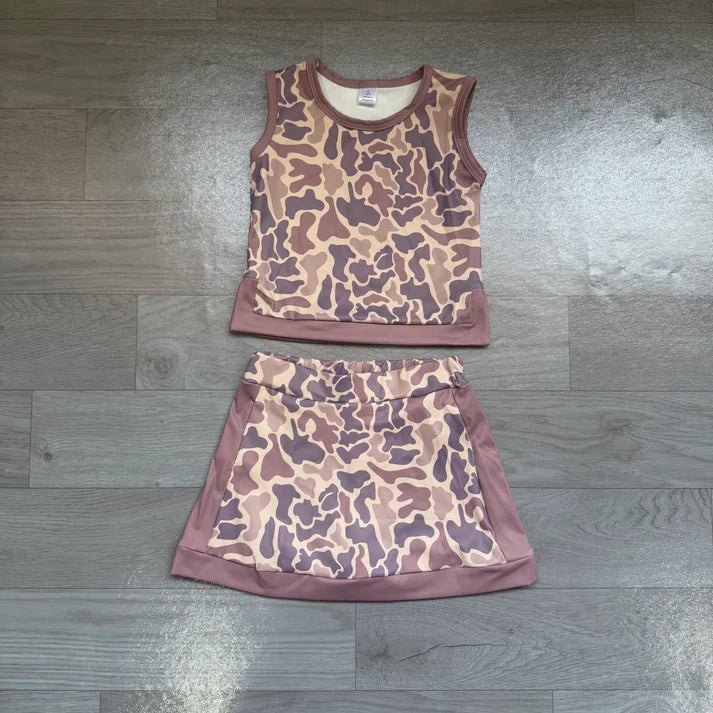 Baby Girls Southern Brown Camo Vest Top Skirt Short Yoga Active Clothes Set Preorder GSD4231