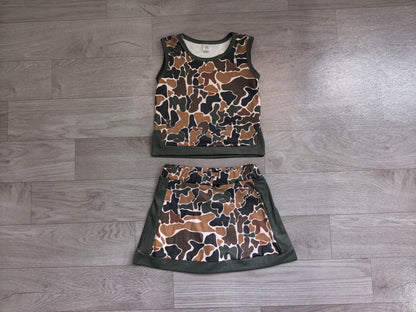 Baby Girls Southern Dark Brown Camo Vest Top Skirt Short Yoga Active Clothes Set Preorder GSD4233