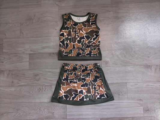 Baby Girls Southern Dark Brown Camo Vest Top Skirt Short Yoga Active Clothes Set Preorder GSD4233