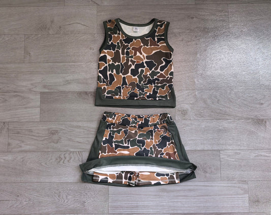 Baby Girls Southern Dark Brown Camo Vest Top Skirt Short Yoga Active Clothes Set Preorder GSD4233