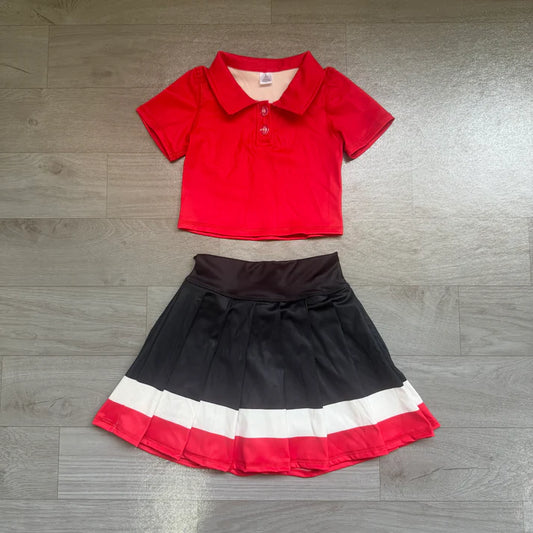 Baby Girls Red Polo Shirt Pleated Skirt Short Yoga Active Clothes Sets Preorder GSD4262