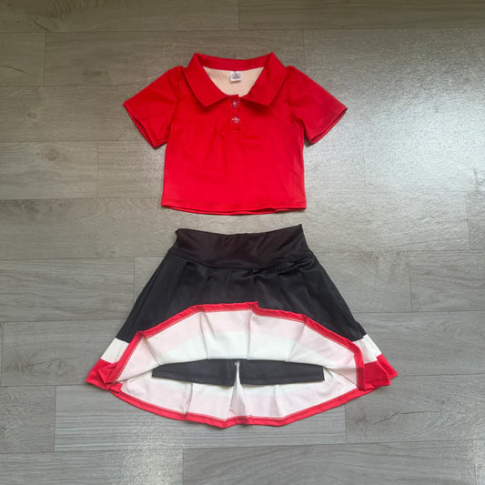 Baby Girls Red Polo Shirt Pleated Skirt Short Yoga Active Clothes Sets Preorder GSD4262