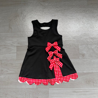 Baby Girls Dress Black Red Short Yoga Active Bows Scallop Knee Length Dress Preorder GSD4263