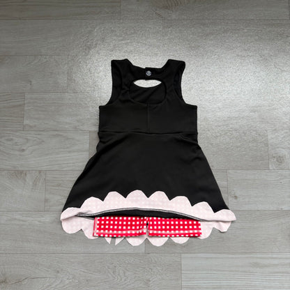 Baby Girls Dress Black Red Short Yoga Active Bows Scallop Knee Length Dress Preorder GSD4263