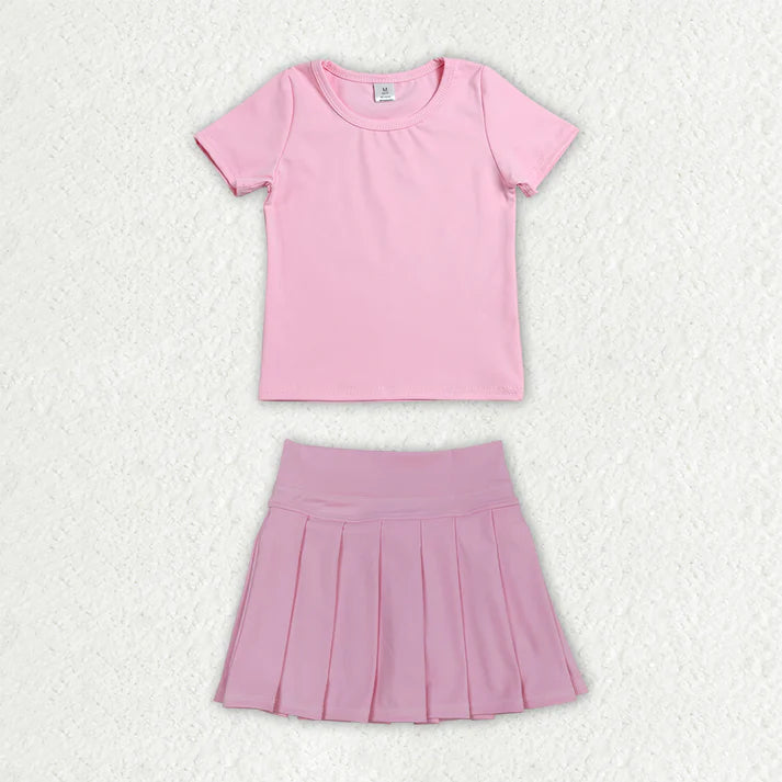 Sibling Baby Girls Colorful Short Sleeve Shirts Pleated Skirt Short Yoga Active Clothes Sets
