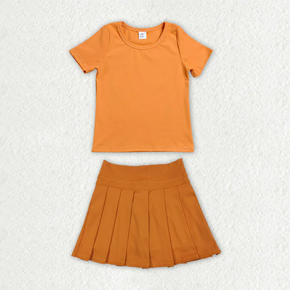 Sibling Baby Girls Colorful Short Sleeve Shirts Pleated Skirt Short Yoga Active Clothes Sets