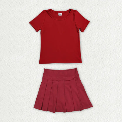 Sibling Baby Girls Colorful Short Sleeve Shirts Pleated Skirt Short Yoga Active Clothes Sets
