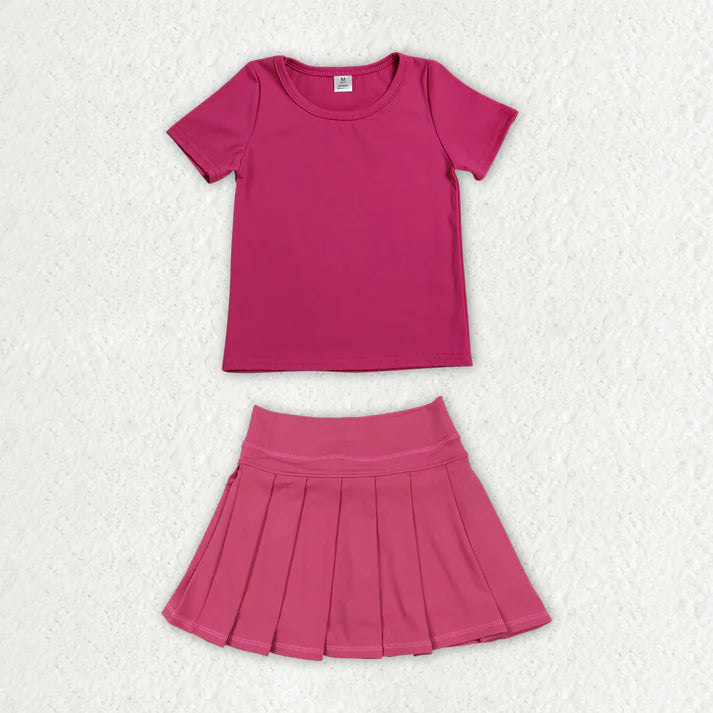 Sibling Baby Girls Colorful Short Sleeve Shirts Pleated Skirt Short Yoga Active Clothes Sets