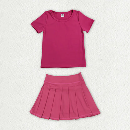 Sibling Baby Girls Colorful Short Sleeve Shirts Pleated Skirt Short Yoga Active Clothes Sets