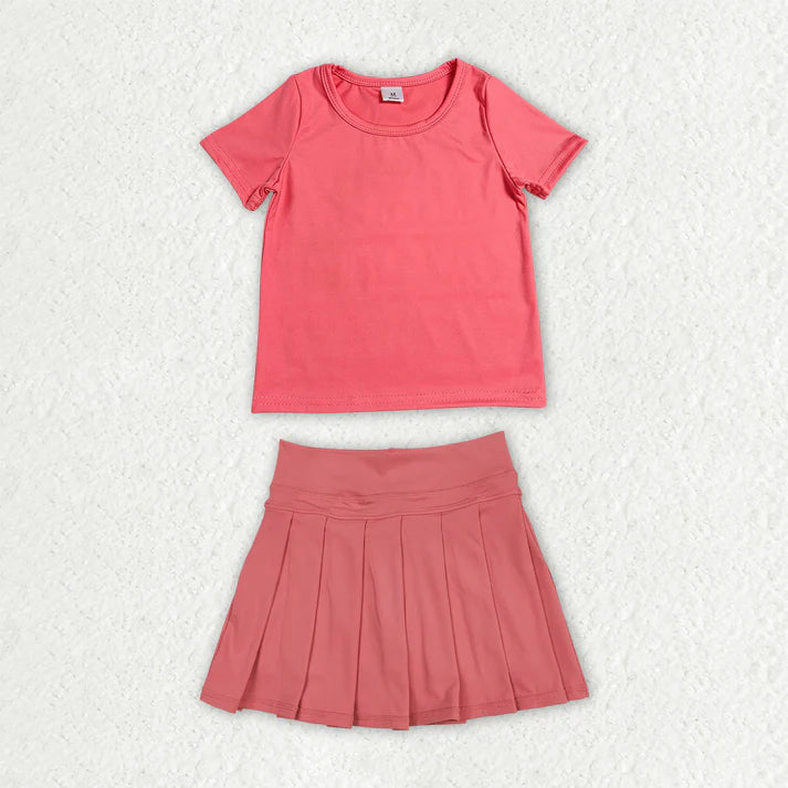 Sibling Baby Girls Colorful Short Sleeve Shirts Pleated Skirt Short Yoga Active Clothes Sets