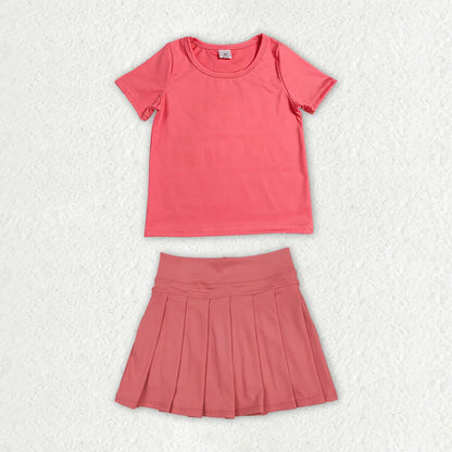 Sibling Baby Girls Colorful Short Sleeve Shirts Pleated Skirt Short Yoga Active Clothes Sets