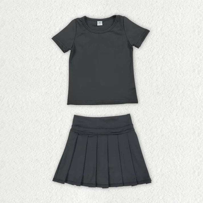 Sibling Baby Girls Colorful Short Sleeve Shirts Pleated Skirt Short Yoga Active Clothes Sets