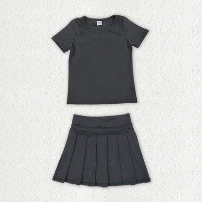 Sibling Baby Girls Colorful Short Sleeve Shirts Pleated Skirt Short Yoga Active Clothes Sets