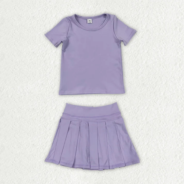Sibling Baby Girls Colorful Short Sleeve Shirts Pleated Skirt Short Yoga Active Clothes Sets