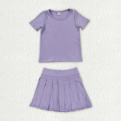 Sibling Baby Girls Colorful Short Sleeve Shirts Pleated Skirt Short Yoga Active Clothes Sets