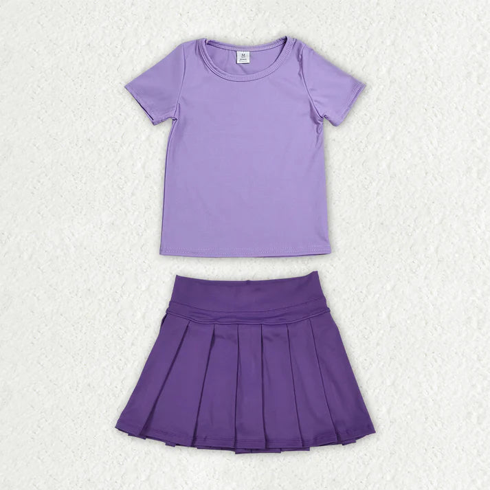 Sibling Baby Girls Colorful Short Sleeve Shirts Pleated Skirt Short Yoga Active Clothes Sets