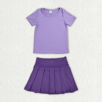Sibling Baby Girls Colorful Short Sleeve Shirts Pleated Skirt Short Yoga Active Clothes Sets