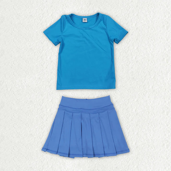 Sibling Baby Girls Colorful Short Sleeve Shirts Pleated Skirt Short Yoga Active Clothes Sets