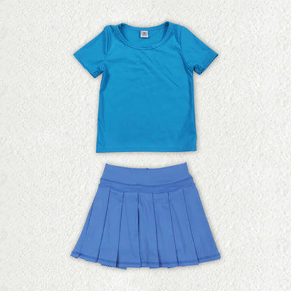 Sibling Baby Girls Colorful Short Sleeve Shirts Pleated Skirt Short Yoga Active Clothes Sets