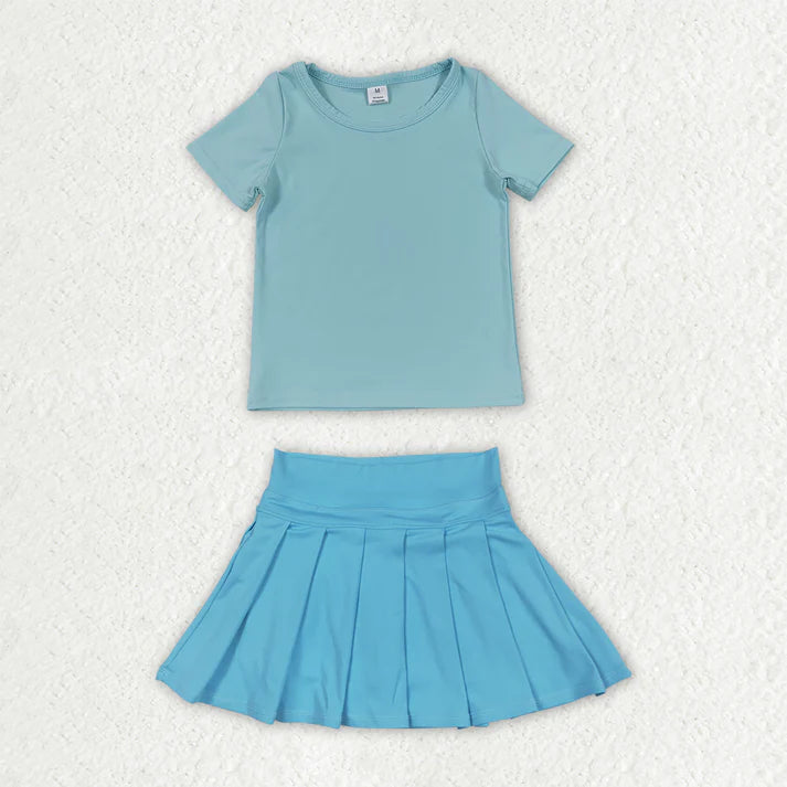 Sibling Baby Girls Colorful Short Sleeve Shirts Pleated Skirt Short Yoga Active Clothes Sets