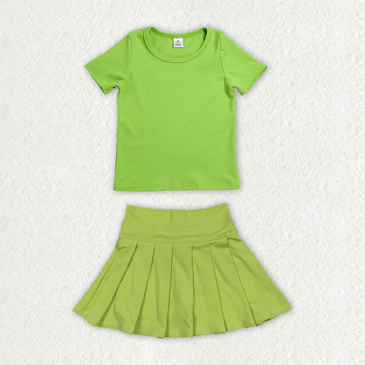 Sibling Baby Girls Colorful Short Sleeve Shirts Pleated Skirt Short Yoga Active Clothes Sets