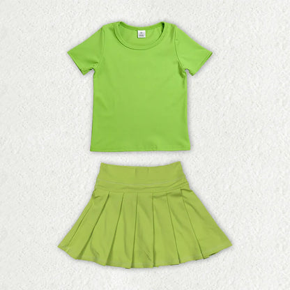 Sibling Baby Girls Colorful Short Sleeve Shirts Pleated Skirt Short Yoga Active Clothes Sets
