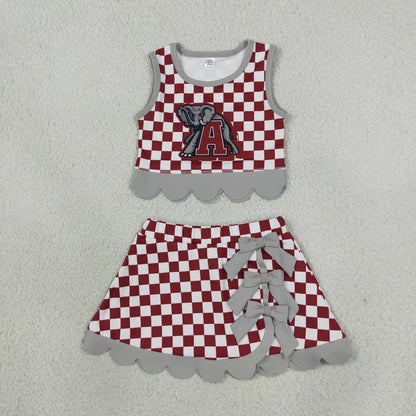 Sibling Baby Girls Checked Vests Bows Skirt Short Team Yoga Active Scallop Clothes Sets