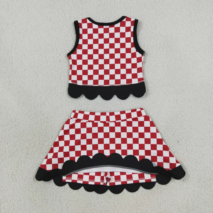 Sibling Baby Girls Checked Vests Bows Skirt Short Team Yoga Active Scallop Clothes Sets