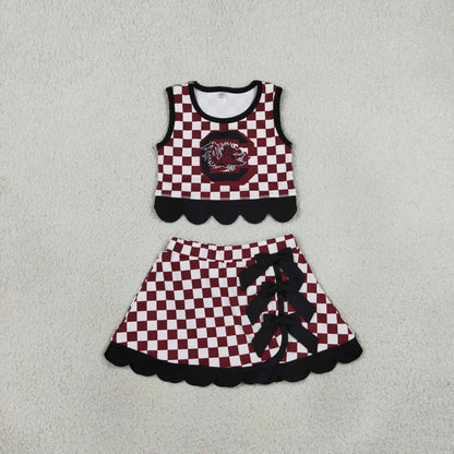 Sibling Baby Girls Checked Vests Bows Skirt Short Team Yoga Active Scallop Clothes Sets