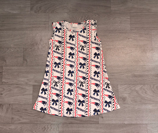 Baby Girls Dress Bows Patriots Stripe Team Scallop Knee Length Dress Preorder GSD4293