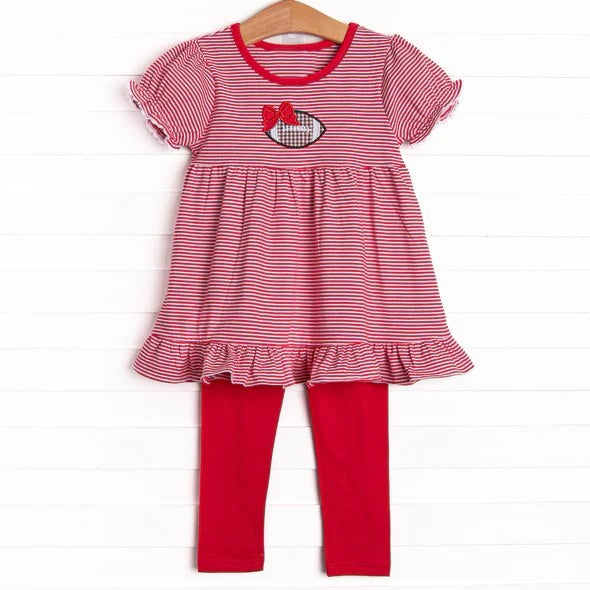 Baby Girls Clothes Red Stripes Football Tunic Top Legging Sets Preorder GSPO1675