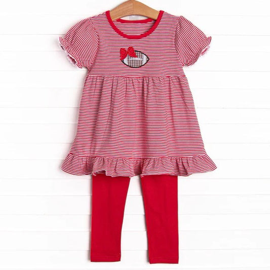 Baby Girls Clothes Red Stripes Football Tunic Top Legging Sets Preorder GSPO1675