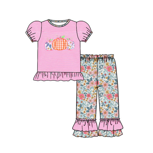 Baby Girls Clothes Pink Stripes Pumpkin Top Floral Pants Sets Preorder GSPO1689