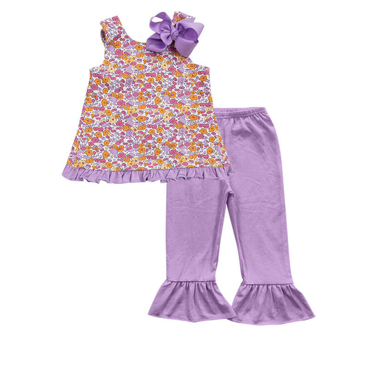 Baby Girls Clothes Purple Flowers Top Ruffle Pants Sets Preorder GSPO1695