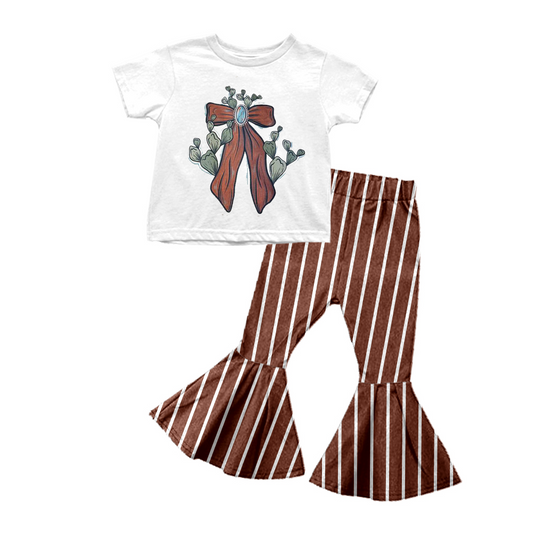 Baby Girls Clothes Western Bow Cactus Shirt Stripes Bell Pants Sets Preorder GSPO1704